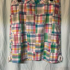 Talbots Multicolor Plaid Patchwork Mini Skirt with Side Lace-Up